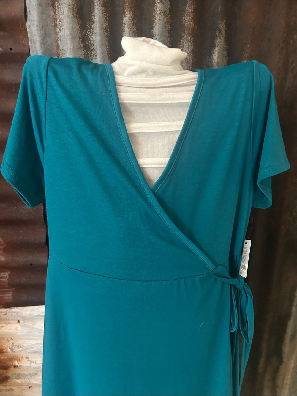 NWT-Women’s Faux Wrap Dress-Teal-Size Large - Picture 2 of 6